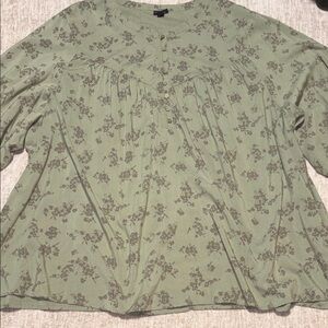 Torrid 6 30W 6x Green flowy flattering top balloon sleeves mandarin collar 5x 4x